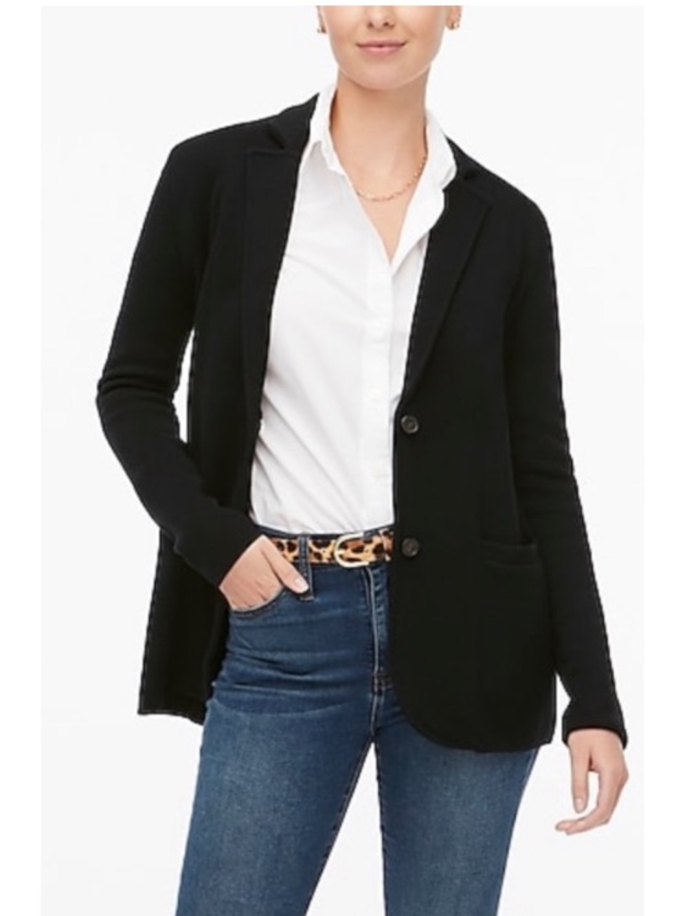 J. Crew Knit Single Breasted Sweater Blazer Jacket Preppy Business Black Large